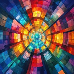 Picture a kaleidoscope of hues engulfing a monochromatic scene as seen from below, showcasing the dynamic influence of creativity