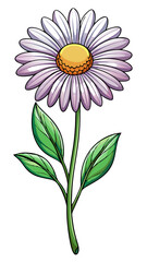 Stunning White Daisy Illustration with Yellow Center and Lush Green Leaves - Perfect for Floral Designs and Botanical Themes, Daisy Vector Illustration