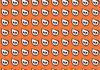 Seamless white skull pattern on orange background
