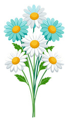 Stunning White Daisy Illustration with Yellow Center and Lush Green Leaves - Perfect for Floral Designs and Botanical Themes, Daisy Vector Illustration