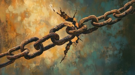 An artistic depiction of a large, rusty chain with one link breaking apart. International Day for the Abolition of Slavery.