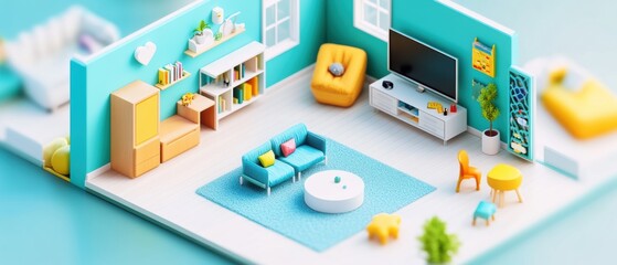 Obraz premium Modern Miniature Living Room with Colorful Decor