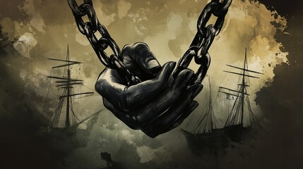 A striking image of hands forcefully breaking chains, symbolizing liberation and the fight against slavery.