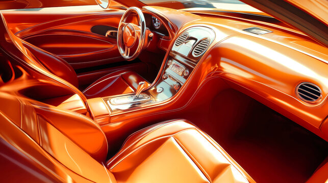 Step inside a luxurious car featuring a modern interior filled with rich, warm colors and stylish design, exuding sophistication and comfort