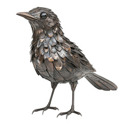 Fototapeta premium Metal bird sculpture crafted with intricate detail and unique design, perfect for home or garden decor.