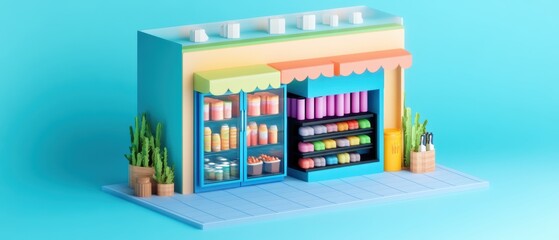 Vibrant Colorful Miniature Storefront Model Display