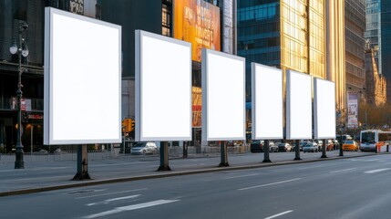 Naklejka premium Blank Billboards in Urban Cityscape at Sunset