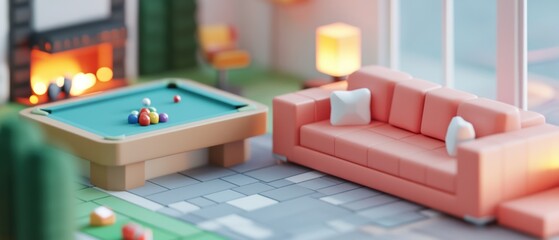 Cozy and Colorful Living Room with Pool Table