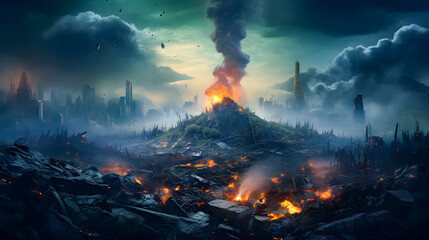 Obraz premium developed cities with industrial factories that cause pollution that damages the city, resulting in climate change. Save our planet