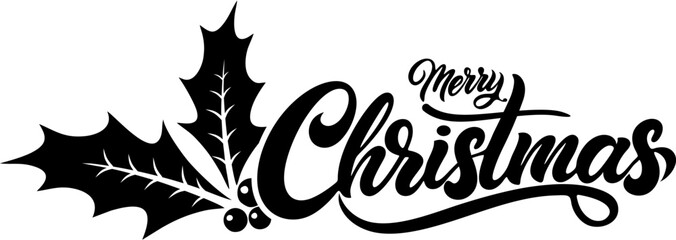 Merry Christmas script calligraphy,Merry christmas lettering typography black and white
