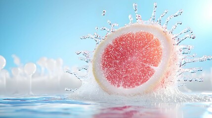 Grapefruit Splashing In Water With Bubbles