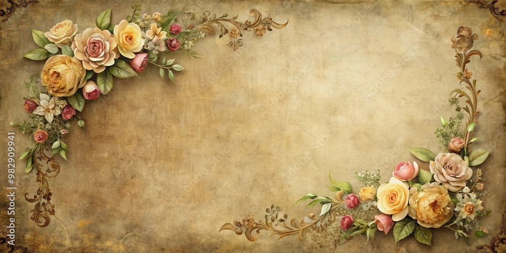 Wall mural Vintage floral corners frame on old textured background for design projects