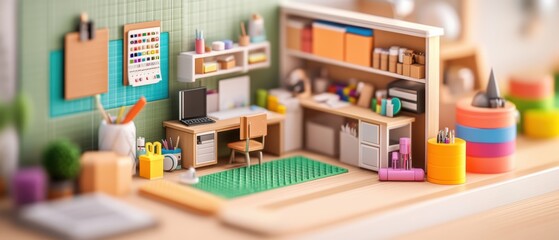 Cozy Miniature Workspace with Colorful Supplies