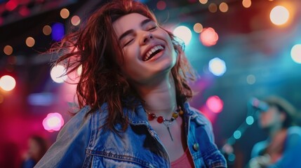 Naklejka premium beautiful young woman enjoying a concert