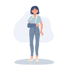 Female Injury with Broken Arm in Cast. Healthcare and Medical Recovery