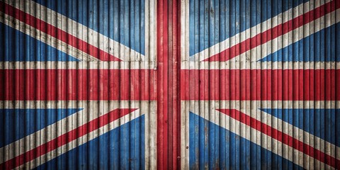 Fototapeta premium Corrugated Iron Texture in Shape of UK Flag, Patriotic British Background Image