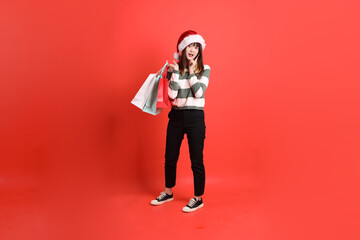 Woman wearing Santa hat