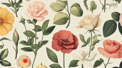 Vintage floral pattern with botanical illustrations