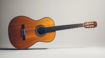  acoustic guitar with a polished wooden body, displayed against a simple background
