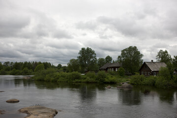Russia Karelia Belomorsk outskirts view on a cloudy summer day