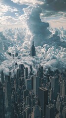 Naklejka premium Aerial view of a city skyline with clouds