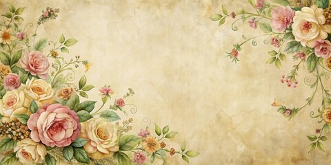 Vintage Floral Corner Background with Old-fashioned Design Elements for Wedding Invitations, Scrapbooking, Digital Paper, and Printables