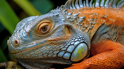 Obraz premium Tropical Jungle Lizard: Colorful Reptilian Creature Resting in Caribbean Nature