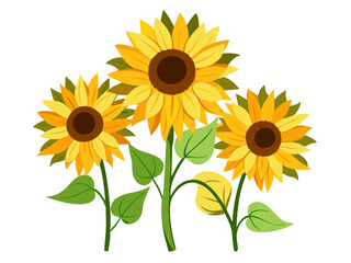 Obraz premium Yellow Sunflower Illustration with Vibrant Brown Center and Fresh Green Leaves - Ideal for Summer and Gardening Themes