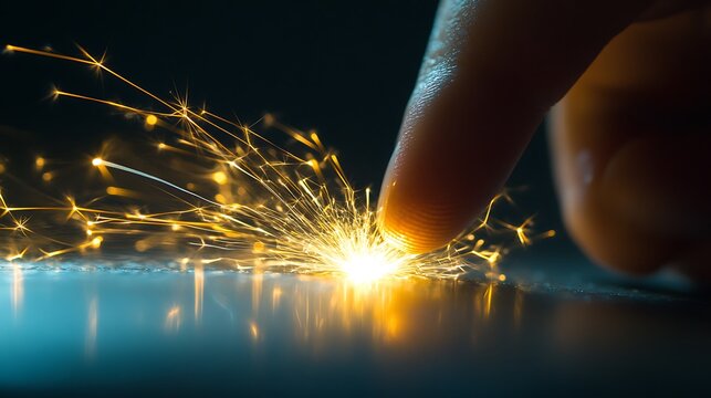 Electrifying Close-Up of Static Electricity Shocking Person's Fingertip with Realistic Sparks