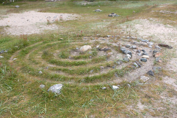 Russia Arkhangelsk region Kuzova archipelago labyrinth on a cloudy summer day