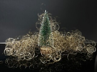 christmas background, christmas tree decorated with twinkling light and christmas ornament in home. 