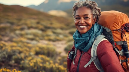 Naklejka premium Senior Woman Enjoying a Nature Walk