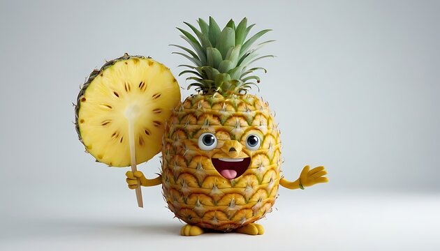 3d rendered illustration of pineapple cartoon character,Happy cartoon pineapple character joyfully running in a desert landscape.juicy, cartoon, illustration, cute, nature, pineapple, 569