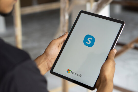 Dhaka, Bangladesh- 19 Sep 2024: Microsoft Skype logo is displayed on iPad.