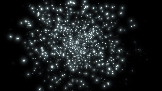 Golden Confetti Explosion Bokeh Effect Black Background Abstract 3d Animation. Gold, Silver, Blue Color Dust Burst Isolated. Beautiful Sparkle Particles Explode Close-up Design Element Concept 4k.
