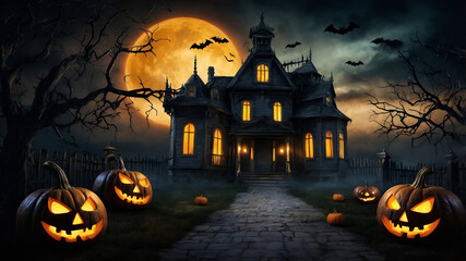 Spooky Jack Lantern with halloween decorations