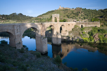 Roman Bridge of Alcántara Spanning the Tagus River in Extremadura, Spain