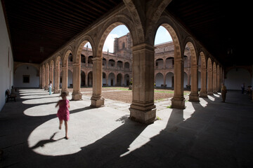 Salamanca, Spain, Aug 17 2008, Arches and Shadows in the Cloister of Colegio Arzobispo Fonseca,...