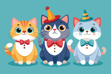 Fototapeta premium Adorable cartoon character cats wearing festival hats VECTOR illustration 