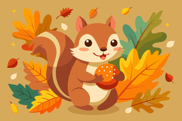 Colorful and adorable squirrel holding an acorn VECTOR illustration 
