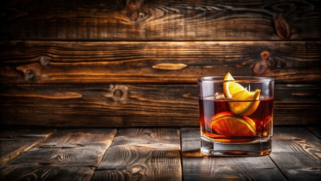 Sazerac cocktail served on a rustic dark wooden background for cocktail enthusiasts