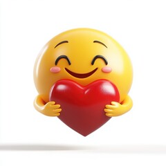 A 3D cartoon emoji holding its heart with both hands, showing love and affection, on a white background 