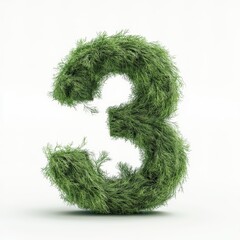 3D number 3 with dill texture realistic modern design, soft lighting, white background.