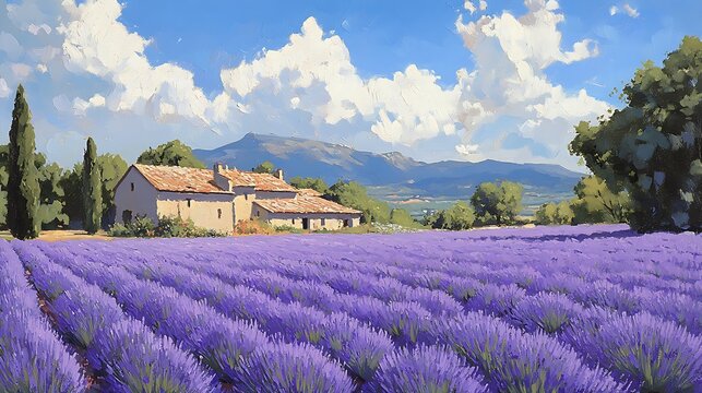 A picturesque view of lavender fields stretching across the landscape
