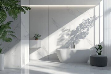 Modern Bedchamber and Bathroom Interior Design with Elegant White and Gray Decor