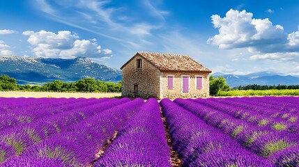 A picturesque view of lavender fields stretching across the landscape
