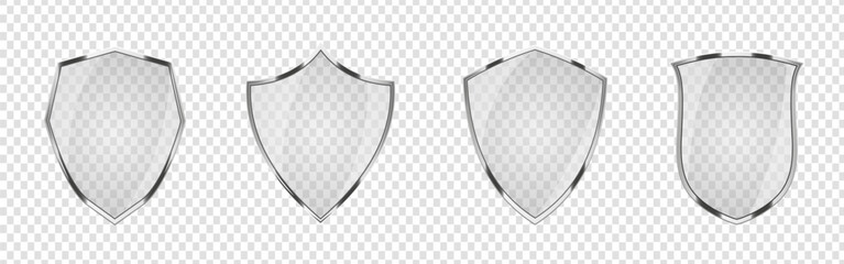 Glass shield with reflection. Glass protect with metallic frame. Privacy transparent