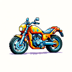 Obraz premium Illustration of Pixel art motorcycle on white background.