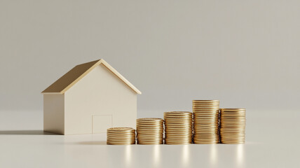 a house model with a golden coins stack