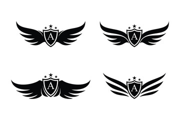 Set of wings symbol logo combined with letter a and creative element